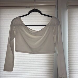 Long Sleeve Ribbed Cropped Top - Cream